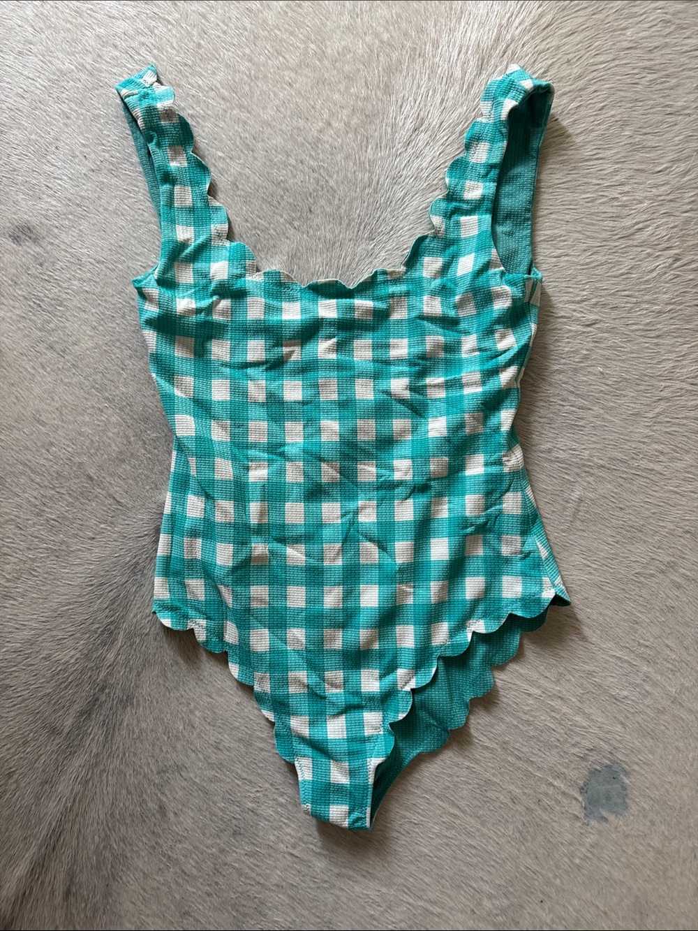 Marysia Swim Turquoise and White Gingham Scalloped One-Piece Swimsuit
